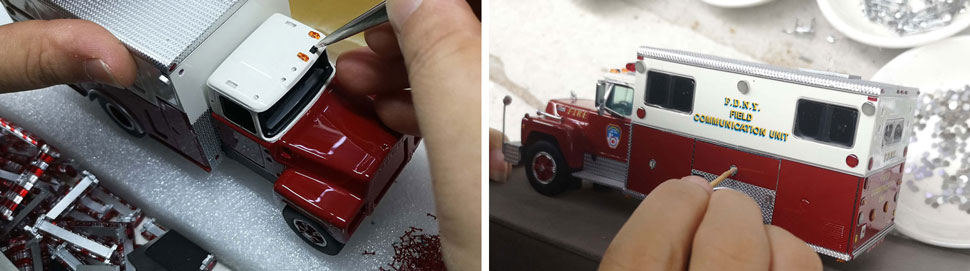 Assembly pictures 9-10 of FDNY 1985 Mack R-Saulsbury Field Communications scale model