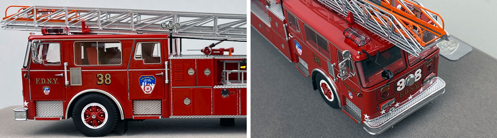 Closeup pictures 3-4 of the FDNY's 1983 Ladder 38 scale model