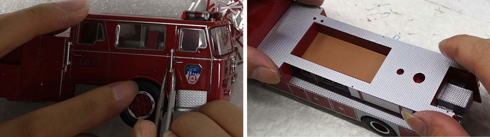 FDNY's 1983-85 Seagrave 100' Ladder scale model assembly pictures 9-10