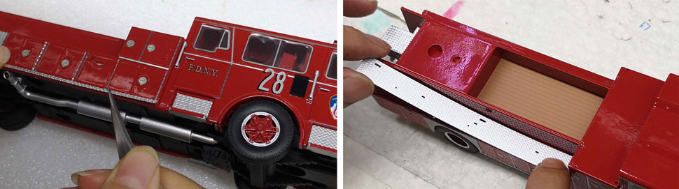 FDNY's 1983-85 Seagrave 100' Ladder scale model assembly pictures 13-14