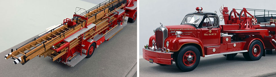 Close up pics 1-2 of Chicago's 1960 Mack B Tractor with FWD 85' Aerial scale model