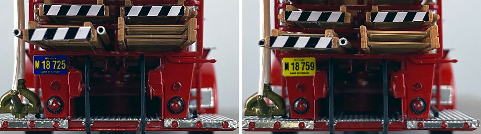 Rear license plate differences between Chicago Fire Department Hook & Ladder 15 and 25