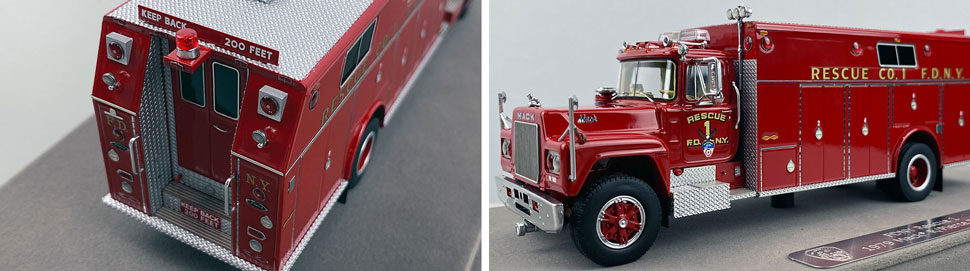 Closeup pictures 3-4 of the FDNY's 1979 Mack R/Pierce Rescue 1 scale model
