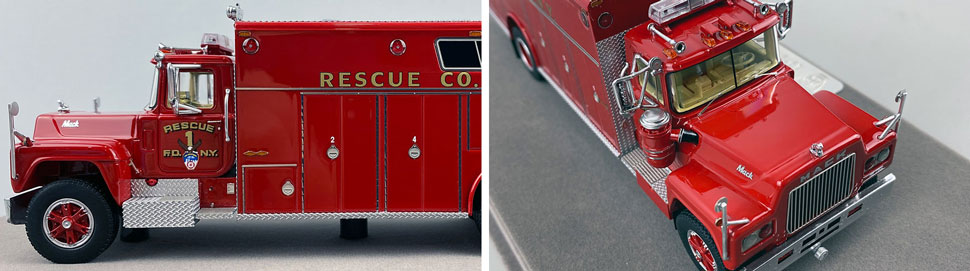 Closeup pictures 5-6 of the FDNY's 1979 Mack R/Pierce Rescue 1 scale model