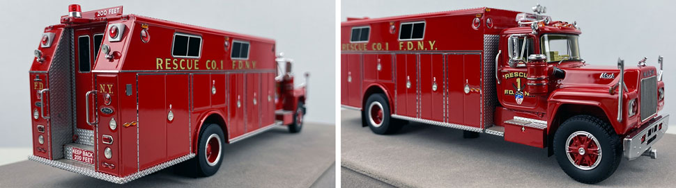 Closeup pictures 11-12 of the FDNY's 1979 Mack R/Pierce Rescue 1 scale model