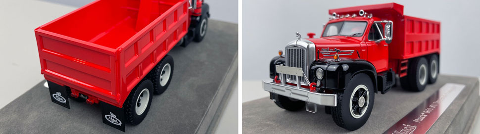 Closeup pictures 3-4 of the red over black Mack B61 Dump Truck scale model
