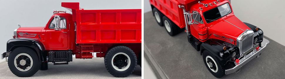 Closeup pictures 5-6 of the red over black Mack B61 Dump Truck scale model