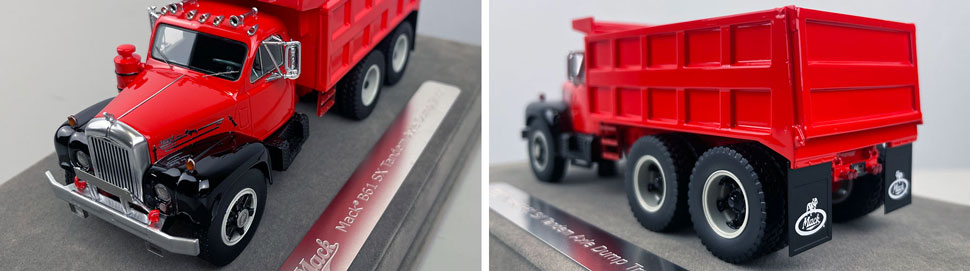 Closeup pictures 7-8 of the red over black Mack B61 Dump Truck scale model