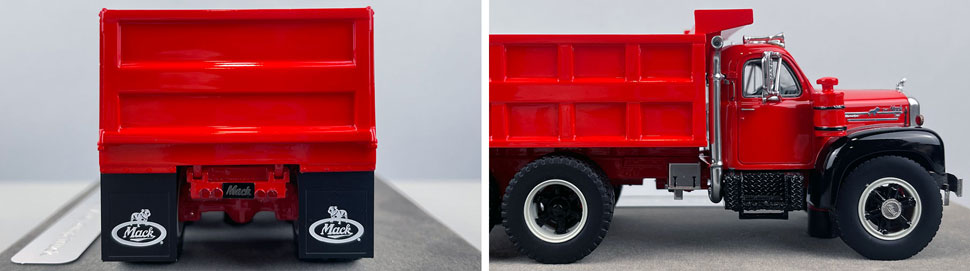 Closeup pictures 9-10 of the red over black Mack B61 Dump Truck scale model