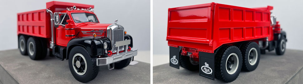 Closeup pictures 11-12 of the red over black Mack B61 Dump Truck scale model