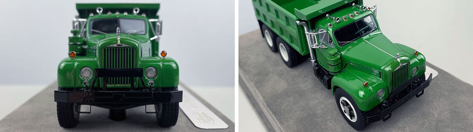 Closeup pictures 1-2 of the green over black Mack B61 Dump Truck scale model