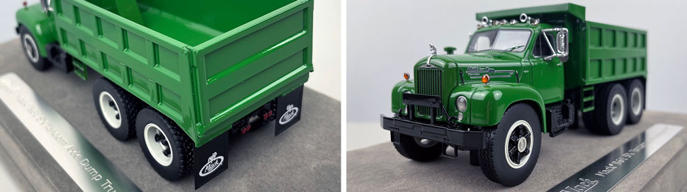 Closeup pictures 3-4 of the green over black Mack B61 Dump Truck scale model