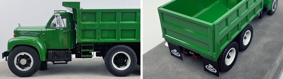 Closeup pictures 5-6 of the green over black Mack B61 Dump Truck scale model