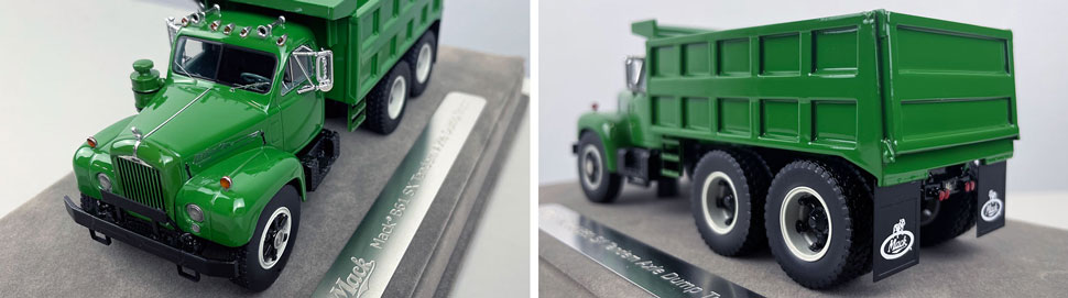 Closeup pictures 7-8 of the green over black Mack B61 Dump Truck scale model