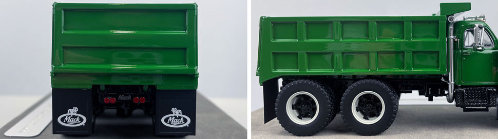 Closeup pictures 9-10 of the green over black Mack B61 Dump Truck scale model