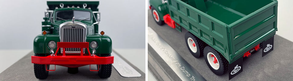 Closeup pictures 1-2 of the green over red Mack B61 Dump Truck scale model
