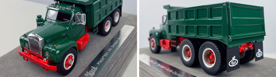 Closeup pictures 7-8 of the green over red Mack B61 Dump Truck scale model