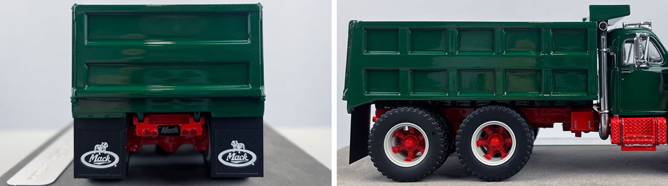 Closeup pictures 9-10 of the green over red Mack B61 Dump Truck scale model