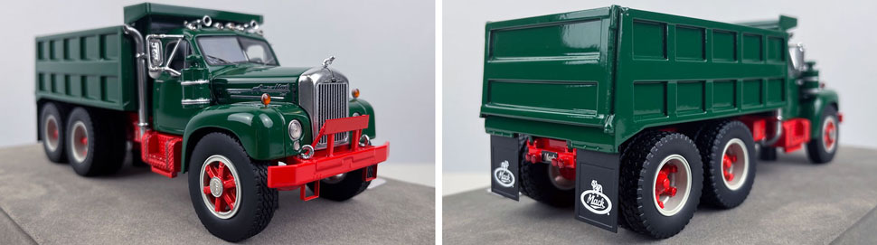 Closeup pictures 11-12 of the green over red Mack B61 Dump Truck scale model