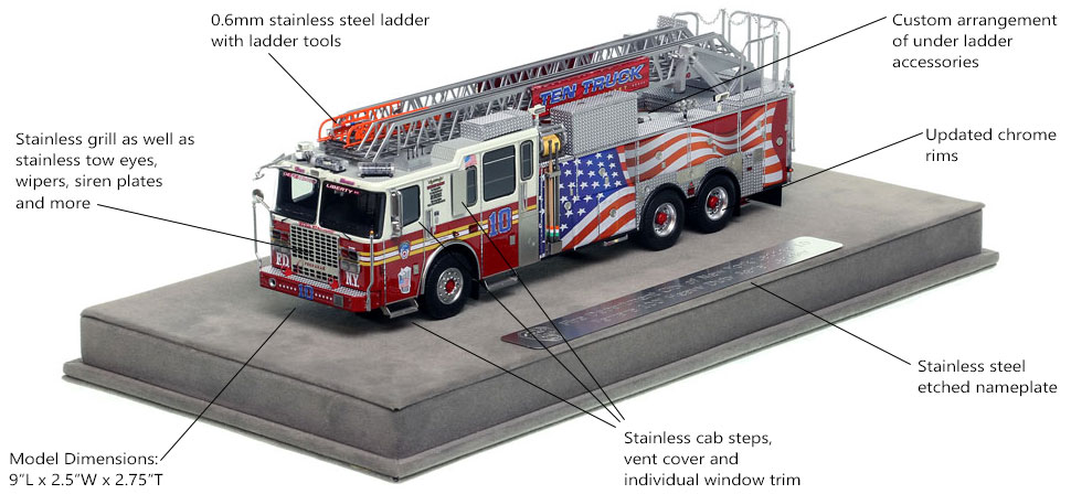Features and Specs of FDNY Ladder 10 scale model