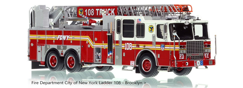 1:50 scale model of FDNY Ladder 108 in Brooklyn