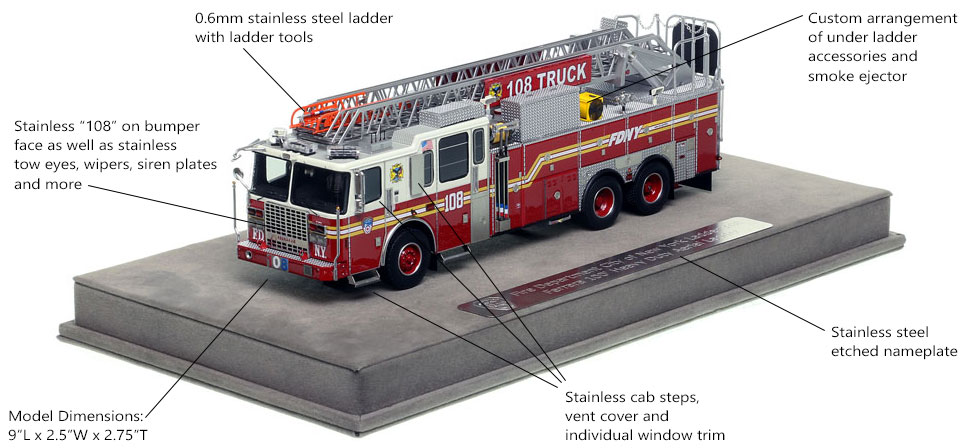 Features and Specs of FDNY Ladder 108 scale model