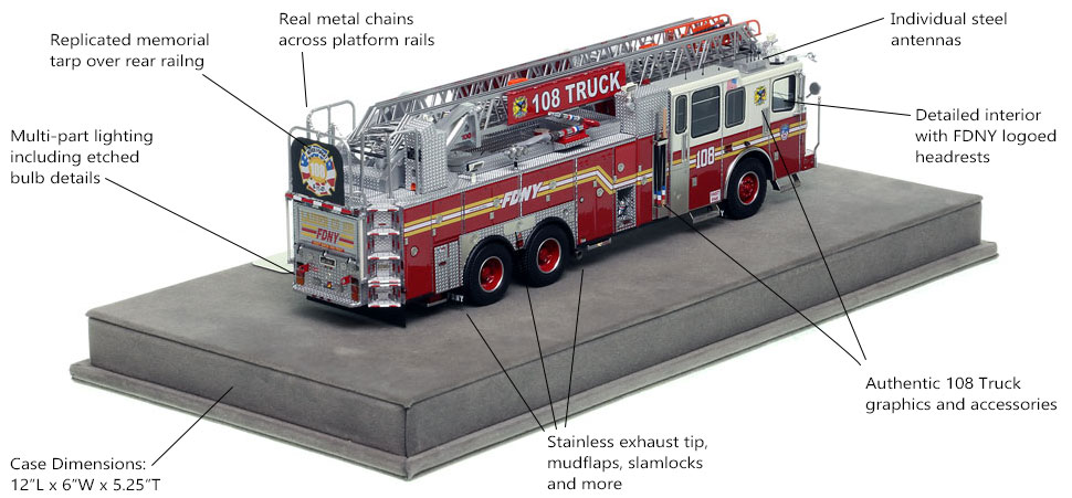 Specs and Features of FDNY Ladder 108 scale model