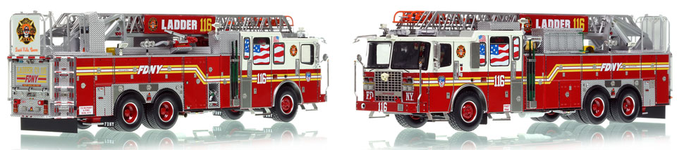 FDNY's Ladder 116 scale model is hand-crafted and intricately detailed.