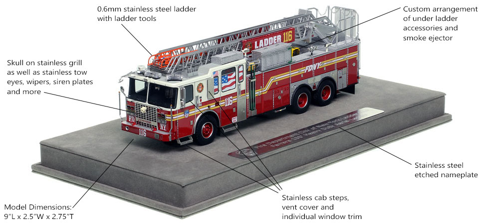 Features and Specs of FDNY Ladder 116 scale model