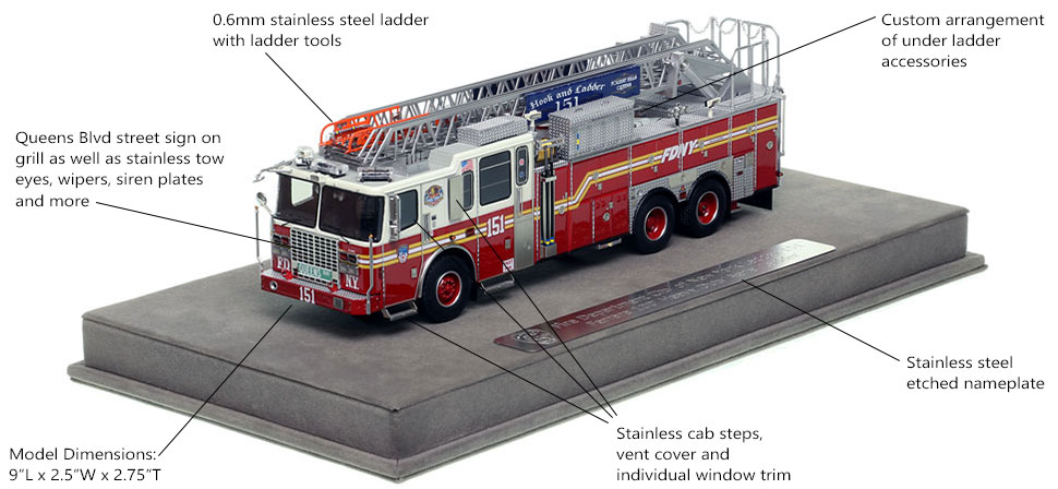Features and Specs of FDNY Ladder 151 scale model