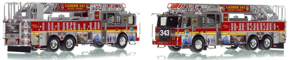 FDNY's Ladder 343 scale model is hand-crafted and intricately detailed.