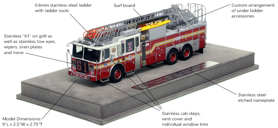 Features and Specs of FDNY Ladder 61 scale model