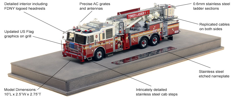 Features and Specs of FDNY Ladder 1 scale model
