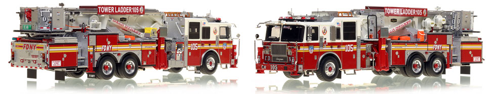 FDNY's Ladder 105 scale model is hand-crafted and intricately detailed.