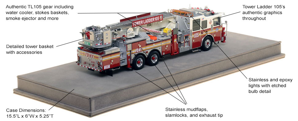 Specs and Features of FDNY Ladder 105 scale model