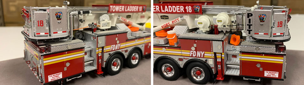 Closeup pictures 3-4 of the FDNY Ladder 18 scale model
