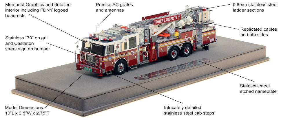 Features and Specs of FDNY Ladder 79 scale model