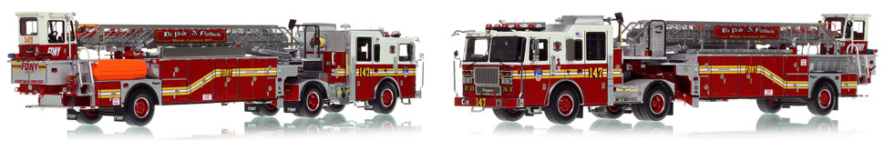 FDNY's Ladder 147 scale model is hand-crafted and intricately detailed.