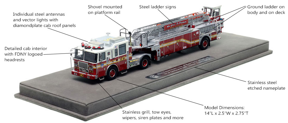 Features and Specs of FDNY Ladder 147 scale model