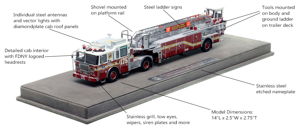 Features and Specs of FDNY Ladder 175 scale model