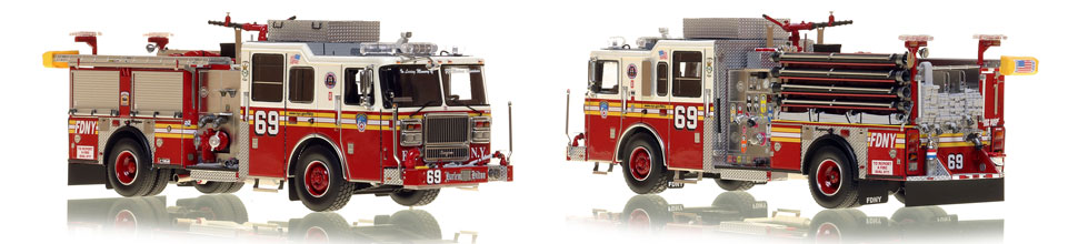 FDNY's Engine 69 scale model is hand-crafted and intricately detailed.