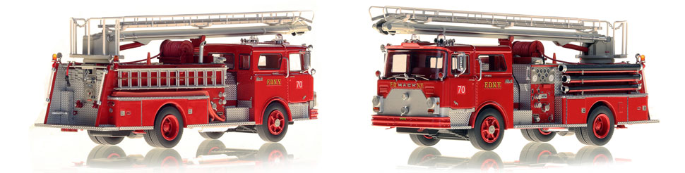 FDNY's 1970 Mack CF 50' Telesqurt is hand-crafted and includes a display-ready case