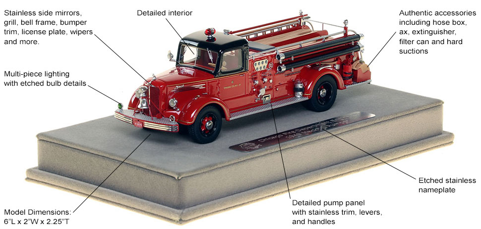 Features and specs of the 1949 CFD Mack L Coupe Cab Engine 25