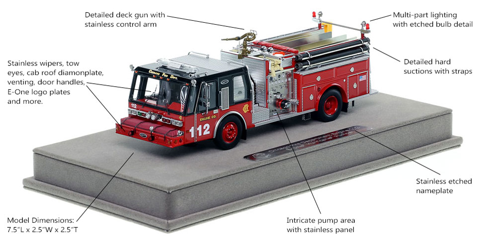 Features and Specs of Chicago E-One Hurricane Engine 112 scale model