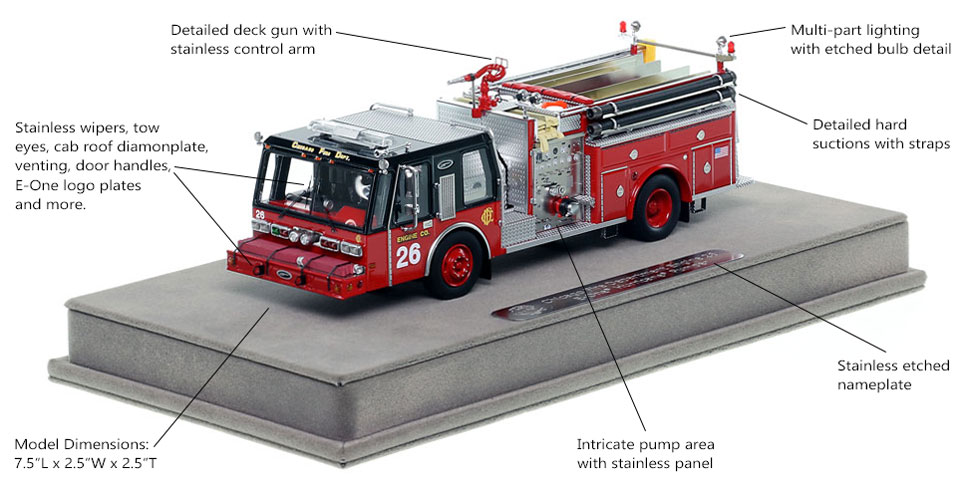 Features and Specs of Chicago E-One Hurricane Engine 26 scale model