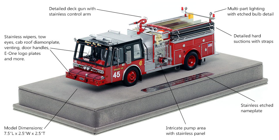 Features and Specs of Chicago E-One Hurricane Engine 45 scale model