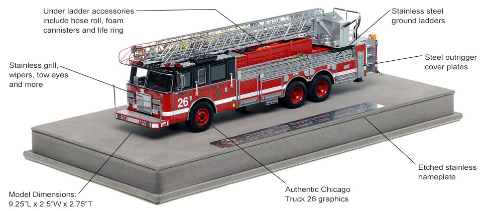 Features and Specs of Chicago's 2002 Truck 26 scale model
