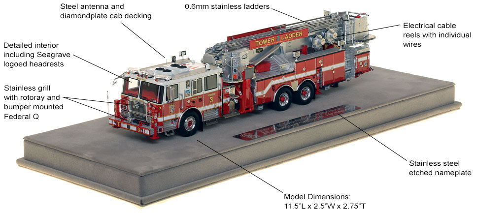Features and Specs of DC Fire and EMS Tower Ladder 3 scale model