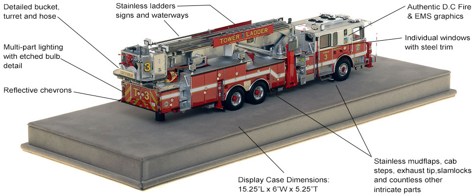 Specs and Features of DC Fire and EMS Tower Ladder 3 scale model