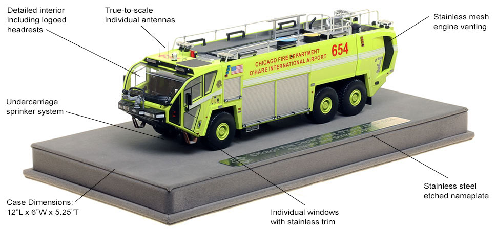 Features and Specs of Chicago O'Hare ARFF 654 scale model